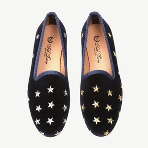 Del Toro Loafers, Blue Velvet, Silver and Gold Stars, Size 8